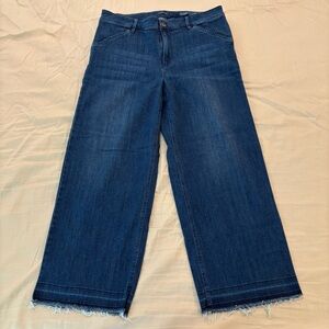 J. Jill Women's Blue Straight-Leg Frayed-Hem Denim Jeans Size 10